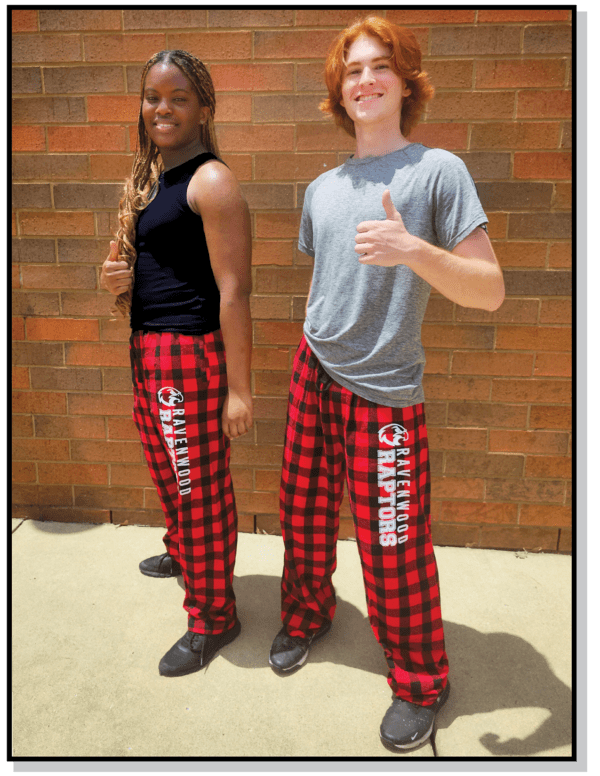 Two people in red and black plaid pants