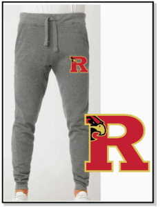 A picture of the letter r with an image of someone wearing sweatpants.