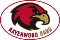 A red and black hawk with the words ravenwood band on it.