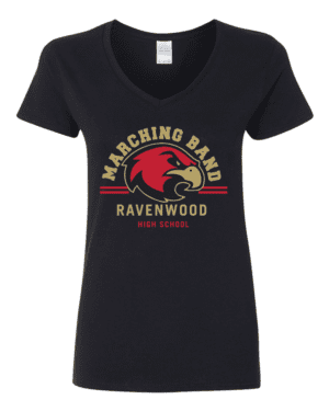 A black shirt with the words " marching band ravenwood high school ".