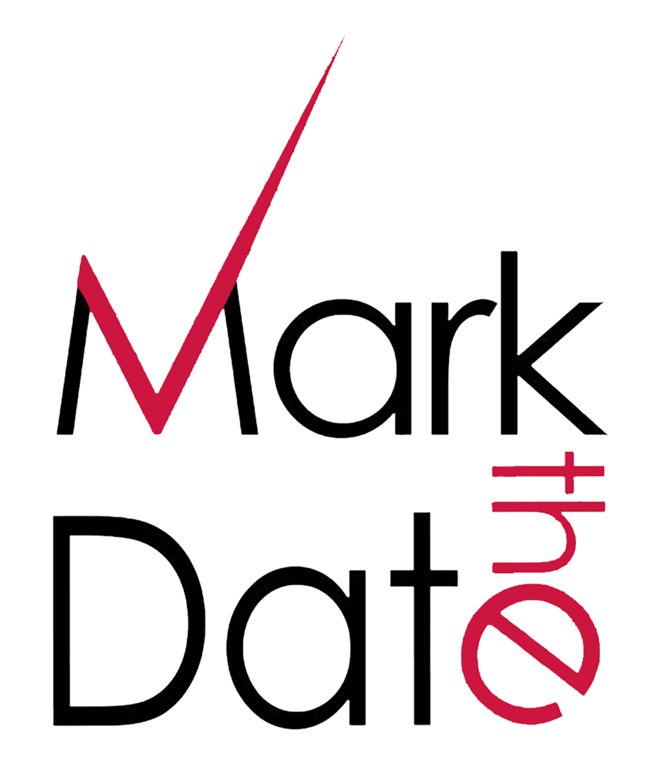 A red and black mark with the words " mark date out ".